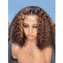 Summer Wig!!! Chestnut Honey Blonde Highlight Jerry Curly Chic 150 Density 13x6 Lace Front Human Hair Wigs【00166】