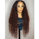 Elva Hair 1BT8# Curly Brazilian Remy Hair Ombre Color 13x6 Lace Front Human Hair Wigs 150 Density 【00985】