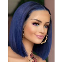 Elva Hair 13x4 Lace Front Wigs Pre Plucked Blue Silky Straight Bob Wig Hot Summer Bob Wig 【00434】