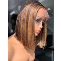 Elva Hair 13x4 Lace Front Wigs Pre Plucked Brown Highlight  Silky Straight Bob Wig Hot  Summer Bob Wig 【00412】
