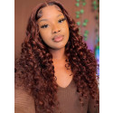 Elva Hair Reddish Brown Deep Curly Brazilian Remy Hair 13x6 Lace Front Wigs With Swiss Lace【00147】