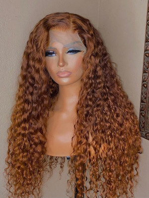 Elva Pre Plucked Ginger Color Brazilian Remy Hair Wet Wave 13x6 Lace Front Wigs Brazilian Deep Curly【00165】