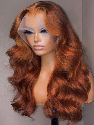 Elva Hair Copper Brown 13x6 Lace Front Body Wave Wig Ginger Brown 150% Density Pre plucked Hairline【G019】