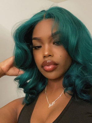 Elva Hair 13*4 Lace Front Wig Blue Bob Loose Wave Human Hair Wigs 【00451】