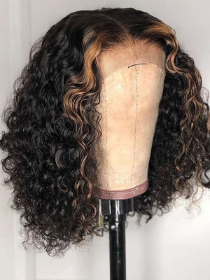 Elva Pre Plucked Deep Curly High Light 1bH4#  Brazilian Remy Hair 13x6 Lace Front Wigs 150 Density  Swiss Lace【00879】