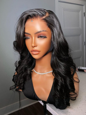 30 Inches Available !!! 18''- 32'' Inches Elva Hair Pre Plucked Raw Cambodian Loose Wave 13X4 Lace Front Wig Bleached Knots With Pre Plucked Hairline【00379】