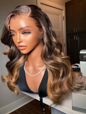 Elva Hair Pretty Highlight Color! Breathable Lace! Virgin Human Hair Loose Wave 13x6 Lace Front Wigs Pre Plucked【00351】