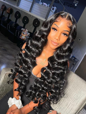 30 Inches Available !!! 18''- 30'' Inches Elva Hair Pre Plucked Raw Cambodian Loose Wave 13X4 Lace Front Wig Bleached Knots With Pre Plucked Hairline【00408】