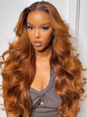 Elva Hair Loose Wave 13x6 Lace Front Human Hair Wigs Ginger Color Glueless Wig with Preplucked Hairline【00418】