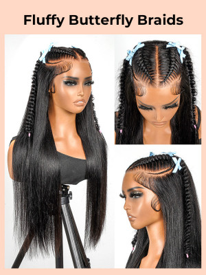 Elva Hair Pre-plucked 13x6 HD Silky Straight Hair Butterfly Braids Pre-Styled Wig13×6  HD Lace Wig【001004】