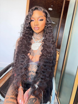 30 Inches Available !!! 18''- 30'' Inches Elva Hair Pre Plucked Raw Cambodian Deep Wave 13X4 Lace Front Wig Bleached Knots With Pre Plucked Hairline【00359】