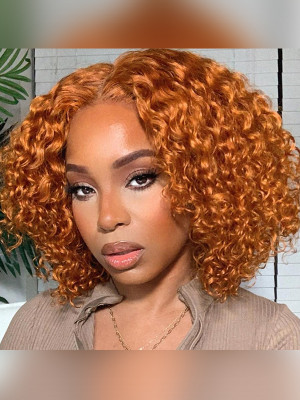 Orange curly?!?! YES PLEASE! Elva 13X6 Human Hair Bob Wig Curly Invisible Lace!!!【00234】