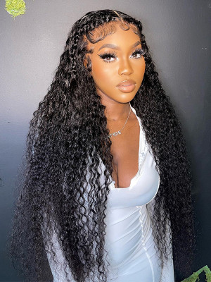 Elva Hair Water Wave Brazilian Remy Hair 150 Density 13X6 Lace Frontal Wigs Pre Plucked With Baby Hair Swiss Lace【00305】