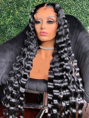 13x2 Lace Front Wig Deep Wave. 100% Human Hair 16 Inch-20 Inch Virgin Human Hair.pls confirm the wig cap before placing order in case any problems【00990】