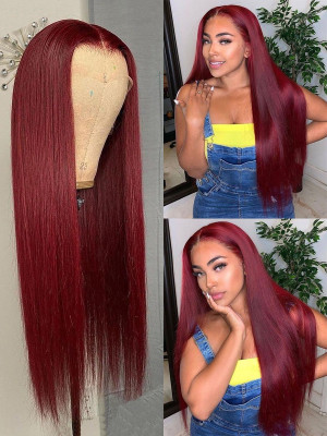 Elva Hair Pre Plucked Burgundy Color 99j# Silky Straight Brazilian Remy Hair 13x6 Lace Front Wigs With Swiss Lace【00148】
