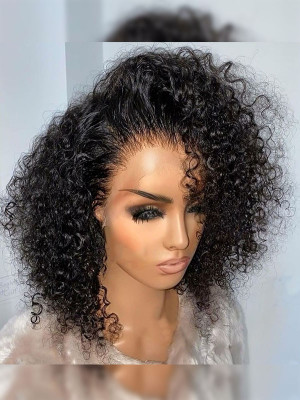 Elva Hair Pre Plucked Kinky Curly Short Bob Brazilian Remy Hair 13x6 Lace Front Wigs Swiss Lace【00859】