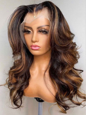 Elva Hair Highlight Color 1b#T4#H27# Body Wave Blonde Highlight Brazilian Remy Hair 13x6 Lace Front Human Hair Wigs Mahogony Clolor Chestnut Brown 【00987】