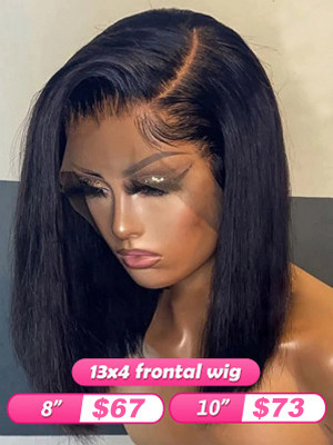 Flash Sale!!！8-12 Inches Virgin Hair Elva Hot Bob Hair 13x4 Lace Frontal Wig Straight Bob Wig Swiss Lace【00173】