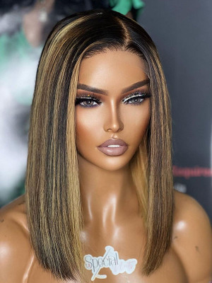 Elva Hair 13x4 Lace Front Wigs Pre Plucked Brown Highlight  1b# 27# Silky Straight Bob Wig Hot Summer Bob Wig 【00413】