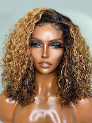 Elva Passion Wave Bob Ombre Color 1BT4# 13x6 Lace Front Human Hair Wigs【00755】