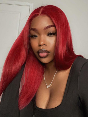 Elva Hair Silky Straight 13x6 Lace Front Human Hair Wigs Red Color Glueless Human Hair Wigs With Preplucked Hairline【00450】