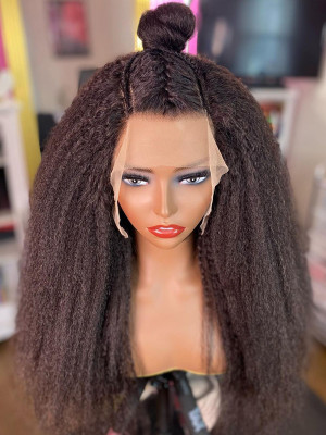 Elva hair 100% Raw Virgin Hair Full Lace Human Hair Wigs Kinky straight wig【00285】