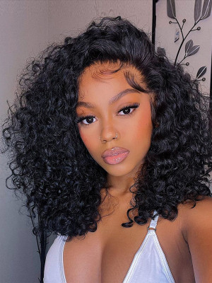  Glueless lace Big Curls Bob Wig 13x6 Lace Front Wigs 150 Density Brazilian Remy Hair Swiss Lace Elva Hair【G045】