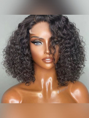 Flash Sale!!！Elva Hair Hot Bob 13x4 Lace Frontal Wig Deep Curly  Swiss Lace【00259】