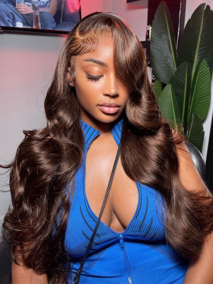 Elva Hair 7x5 Real HD  Glueless Lace #4 Dark Brown Colored Human Hair Wigs Skin Melt HD Lace Front Wigs Brazilian Remy Hair【001005】