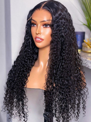 30 Inches Available !!! 18''- 30'' Inches Elva Hair Pre Plucked Raw Cambodian Curly 13X4 Lace Front Wig Bleached Knots With Pre Plucked Hairline【00360】