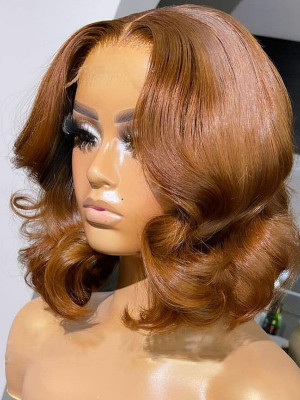 Elva Hair 100% Human Hair Hot Bob Wig 13x6 Lace Front Wigs 4# Wavy Bob Wig Swiss Lace【00240】