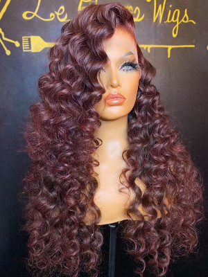 Elva Hair 13*6 Lace Front Wig Big Parting Space 99j Color Burgundy Bouncy Curl 【00216】