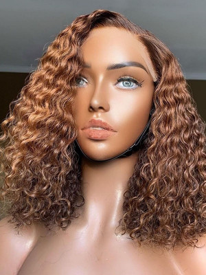 Elva Hair 13x4 Lace Front Wigs Pre Plucked 4# Jerry Curl Bob Wig Hot Bob 【00237】