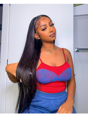 32 Inches Available !!! 18''- 32'' Inches Elva Hair Pre Plucked Raw Cambodian Silky Straight  13X4 Lace Front Wig Bleached Knots With Pre Plucked Hairline【00394】