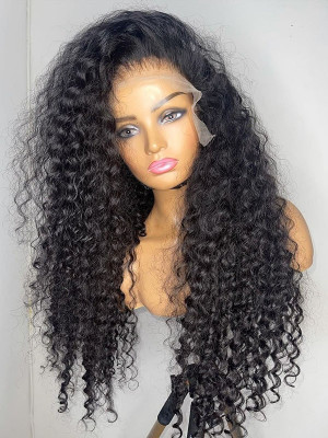 Long Hair 18''- 32'' Inches Elva Hair Pre Plucked Raw Cambodian Hair Deep Curly 13X4 Lace Front Wig Bleached Knots With Pre Plucked Hairline【00396】
