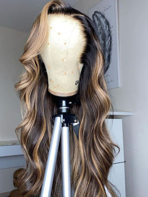 Elva Hair Body Wave Brazilian Remy Hair Pre-plucked Hairline with Baby Hair 13x6 Lace Front Human Hair Wigs Highlight Color【00262】