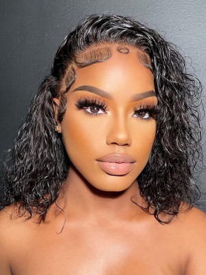 Flash Sale!!！Elva Hair Hot Bob 13x4 Lace Frontal Wig Water Wave  Swiss Lace【00290】