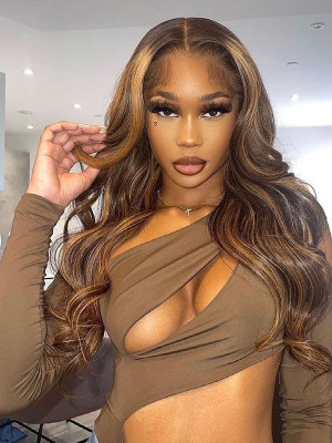 Elva Hair Breathable Lace! 13*6 Lace Front Human Hair Wig Loose Wave Pre Plucked Hairline Blonde Brown Highlight【00415】