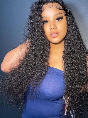 32 Inches Available !!! 18''- 32'' Inches Elva Hair Pre Plucked Raw Cambodian Deep Curly 13X4 Lace Front Wig Bleached Knots With Pre Plucked Hairline【00416】