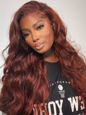 Elva Hair Body Wave 13x6 Lace Front Human Hair Wigs Reddish Brown Color Glueless Human Hair Wigs With Preplucked Hairline【00477】