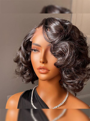 Elva Hair Pre Plucked Loose Curl Short Bob Brazilian Remy Hair 13x6 Lace Front Wigs Swiss Lace【00278】