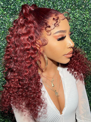 13x2 Lace Front Wigs 99j  Sexy Curl Loose Deep Wave 100% Human Hair  【00349】