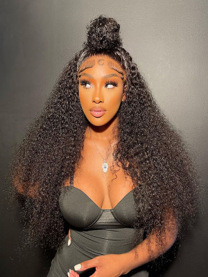 Elva Hair Deep Curly Brazilian Remy Hair 150 Density 13X6 Lace Front Wig Pre Plucked Hairline With Baby Hair Swiss Lace【00313】