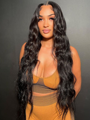 32 Inches Available !!! 18''- 32'' Inches Elva Hair Pre Plucked Raw Cambodian Water Wave 13X4 Lace Front Wig Bleached Knots With Pre Plucked Hairline【00430】