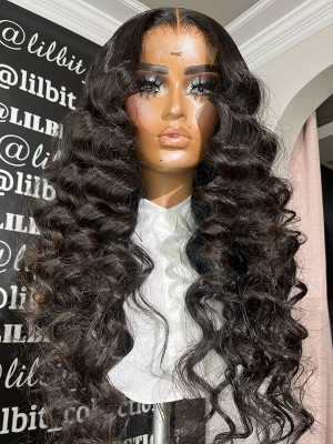 30 Inches Available !!! 18''- 30'' Inches Elva Hair Pre Plucked Raw Cambodian Loose Wave 13X4 Lace Front Wig Bleached Knots With Pre Plucked Hairline【00407】