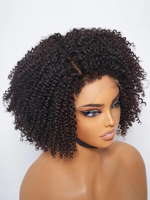  4C Edges | Kinky Edges Jerry Curly Wigs!!! Elva hair 13x6 Lace front Glueless Side Part Short Wig 100% Human Hair 【G037】