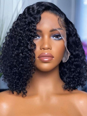 Elva Hair Pre Plucked Deep Curly Bob Wig Brazilian Remy Hair 13x6 Lace Front Wigs 150 Density Swiss Lace【00369】