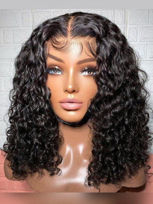 Elva Hair Pre Plucked Water Wave Curls Bob Wig Brazilian Remy Hair 13x6 Lace Front Wigs 150 Density Swiss Lace【G023】