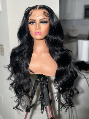 32 Inches Available !!! 18''- 32'' Inches Elva Hair Pre Plucked Raw Cambodian Body Wave 13X4 Lace Front Wig Bleached Knots With Pre Plucked Hairline【00361】