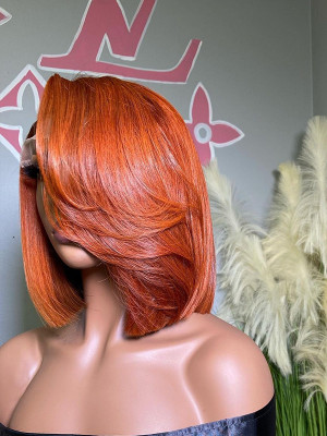 New Arrival!!! Ginger Silky Straight Bob Chic 150 Density 13x6 Brazilian Lace Front Human Hair Wigs Pre Plucked Natural Hairline With Baby Hair Elva【00343】